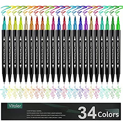 Expired: 34 Colors Dual Tip Brush Marker Pen Set