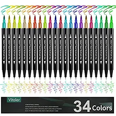 65% off - Expired:&nbsp;34 Colors Dual Tip Brush Marker Pen Set