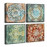 Expired:&nbsp;4 Pieces Vintage Flowers Pattern Canvas Prints 14×14 inches