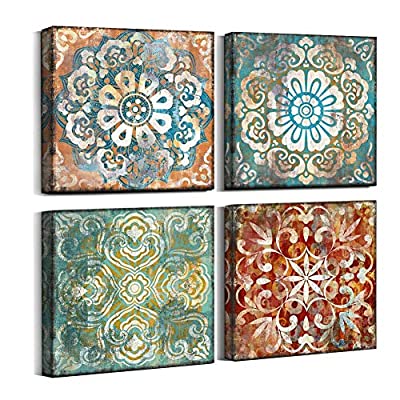 Expired: 4 Pieces Vintage Flowers Pattern Canvas Prints 14×14 inches