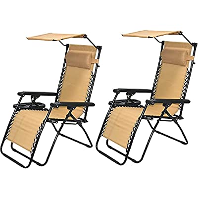 2 Set Zero Gravity Chair with Tray Cup Holder & sunshade canopy