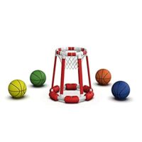 OMOTIYA Pool Floating Basketball Hoop, 4 Balls & Pump, Red