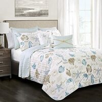 Lush Decor 7 Piece Harbor Life Quilt Set, King, Blue & Taupe