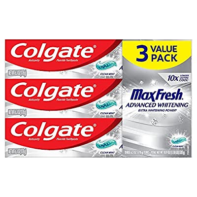 3 Pack Colgate Max Fresh Advanced Whitening Toothpaste, Clean Mint