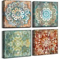 Expired:&nbsp;4 Pc 14×14″  Framed Canvas Artwork Vintage Picture