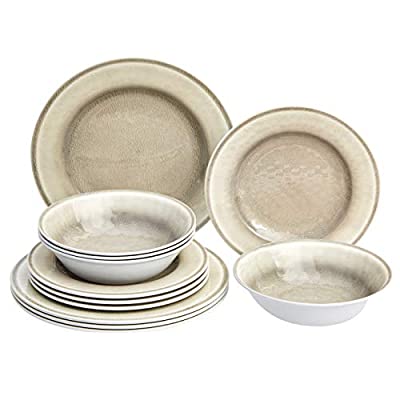 12-PC Amazon Basics  Melamine Dinnerware Set, White Crackle Glaze - $4.99 ($38.44)