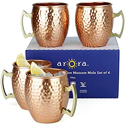 4 Set Arora Metal Anodized Hammered Copper Mug Set
