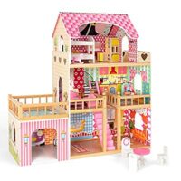 ROBUD Wooden Dollhouse with Furniture