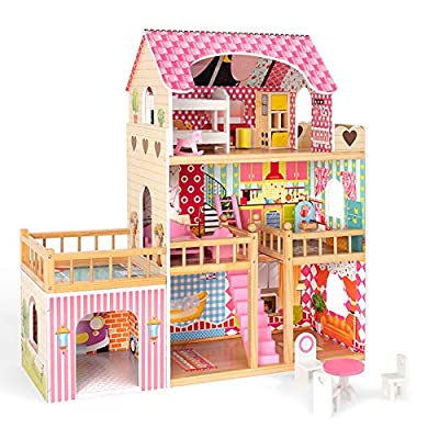 ROBUD Wooden Dollhouse with Furniture - $33.31 ($99.99)