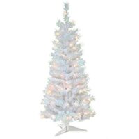 Pre-Lit Artificial Christmas Tree, White Tinsel, 4 Ft