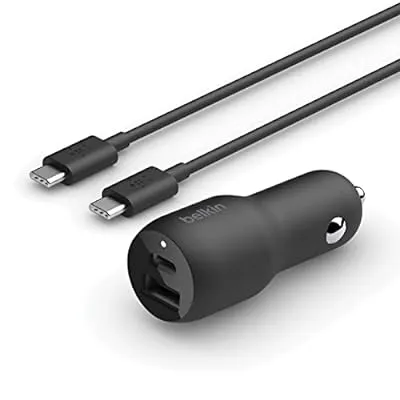 Belkin 37W Dual Port Fast Car Charger w/ USB-C Cable