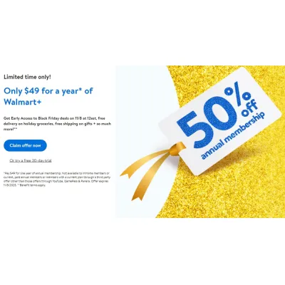 Expired:&nbsp;Get 50% off an annual Walmart+ membership!