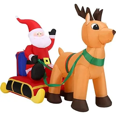 4X9-Ft Inflatable Santa Sleigh with LED Lights