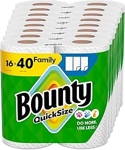 Bounty Paper Towels Quick Size, White, 16 Family – 40 regular Roll