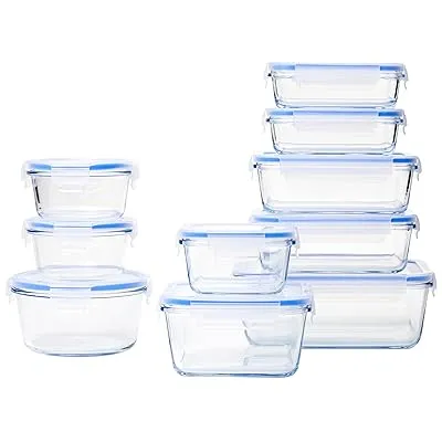 20 Pc Amazon Basics Leak-Proof Glass Storage Containers