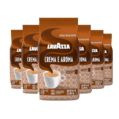 Lavazza Roasted Coffee Beans, Crema E Aroma, 2.20 lbs, Pack of 6
