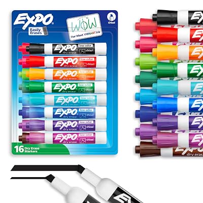 16-Count EXPO Dry Erase Markers, Low Odor Ink, Assorted Colors, Chisel