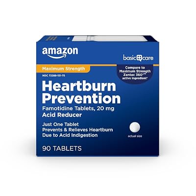 90-Count Amazon Basic Care Maximum Strength Famotidine 20mg Tablets, Acid