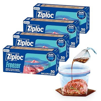 Ziploc Gallon Freezer Bags, Food Storage, 120 Total Bags, 30 Count, 4-Pack - $12.37 ($22.84)