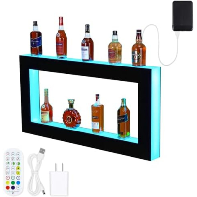 48” LED Lighted Liquor Bottle Shelf, 2 Tier Bar Display with Remote & App Control, 16 Color LED Lighting, 4 Modes, 1-8 Hour Timer, Backlit Bar Shelf for Home Bars, Restaurants, Nightclubs - $114.99 ($332.53)