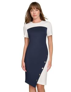 Tommy Hilfiger Women's Short Sleeve Jewel Neck Colorblock Studdedu2026