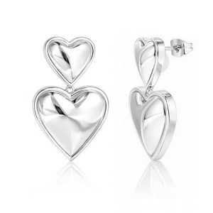 Amazon Essentials Large Brass Double Heart Stacked Dangle Earringsu2026