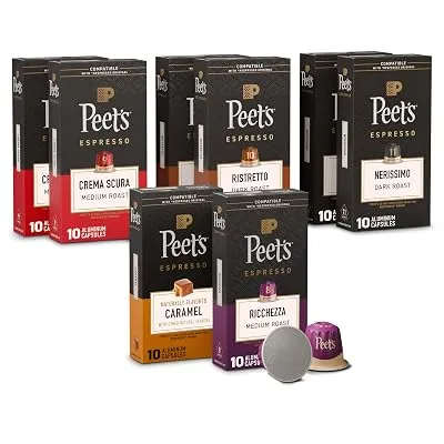 Peet’s Coffee Espresso Capsules, Medium and Dark Roast Variety Pack, 80CT