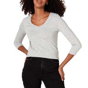 Amazon Essentials Women's Regular-Fit 3/4 Sleeve V-Neck Cotton Modalu2026