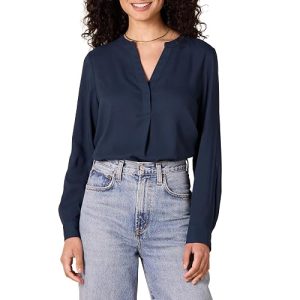 Amazon Essentials Women's Georgette Long Sleeve Relaxed-Fit Popoveru2026