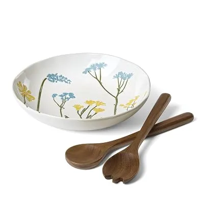 Lenox Wildflowers Stoneware Salad Bowl with Servers, 3-Piece
