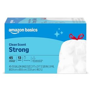 45-Count Amazon Basics Tall Kitchen Drawstring Trash Bags, Clean Scent, 13