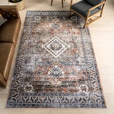 nuLOOM Layana Rust Geometric Washable Area Rug, 6′ Round