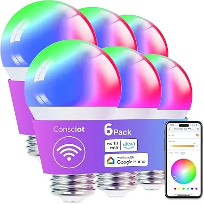 6-Pack Consciot A19 Smart Light Bulbs