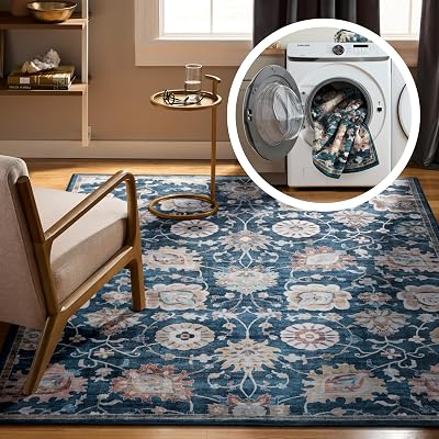 EVERWASH Damask Floral Area Rug
