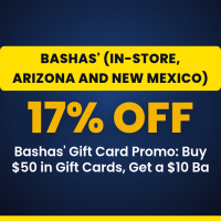 Bashas’ Gift Card Promo: Buy $50 in Gift Cards, Get a $10 Bashas’ Gift Card: Up to 16.7% Off at Bashas’
