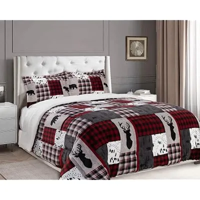 Elegant Comfort 3-Piece Winter Lodge-Patch Sherpa Comforter Soft, King - $35.00 ($62.99)