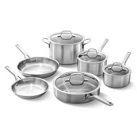 Calphalon Brushed 3-Ply Stainless Steel Cookware Set, 10-Piece