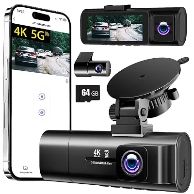 TOOXYZ 4K 3-Channel Dash Cam, Front, Rear and Inside, 3.16″ IPS