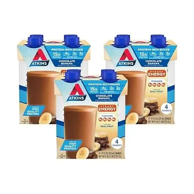 Atkins Chocolate Banana High Protein Shake, 12 Count - $15.25 ($27.99)