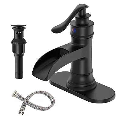 BWE Brass Matte Black Waterfall Bathroom Faucet - $37.79 ($60.99)