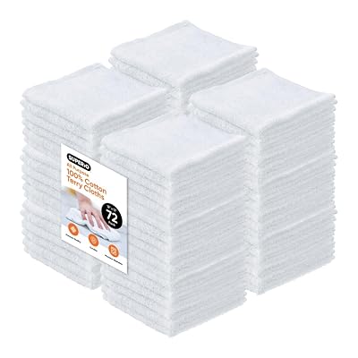 72-Pack Superio Terry Cloth Rags White Washcloths 100% Cotton 12″ Cleaning - $55.36 ($92.16)