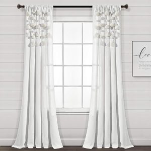 Lush Decor Boho Pom Pom Tassel Linen Textured Window Curtain Panel