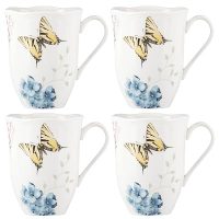 Lenox Butterfly Meadow Hydrangea 4-Piece Porcelain Mug Set, 4 Count