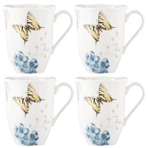 Lenox Butterfly Meadow Hydrangea 4-Piece Porcelain Mug Set, 4 Count