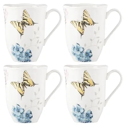 Lenox Butterfly Meadow Hydrangea 4-Piece Porcelain Mug Set, 4 Count