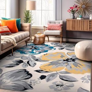 Rugshop Modern Floral Living Room Bedroom Area Rug Cream 9′