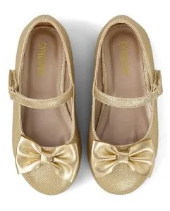 Gymboree,Girls and Toddler Dressy Ballet Flat,Royal Gold Bow,3