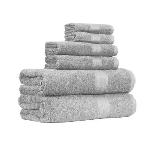 Amazon Basics 6-Piece Fade-Resistant 100% Cotton Towel Set for Bathroom