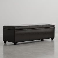 SIMPLIHOME Avalon 54″ Vegan Leather Storage Ottoman in Dark