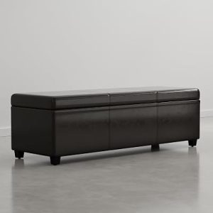 SIMPLIHOME Avalon 54″ Vegan Leather Storage Ottoman in Dark